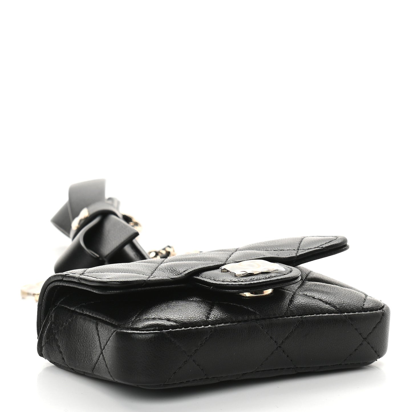 Lambskin Quilted Mini Flap Belt Bag Black