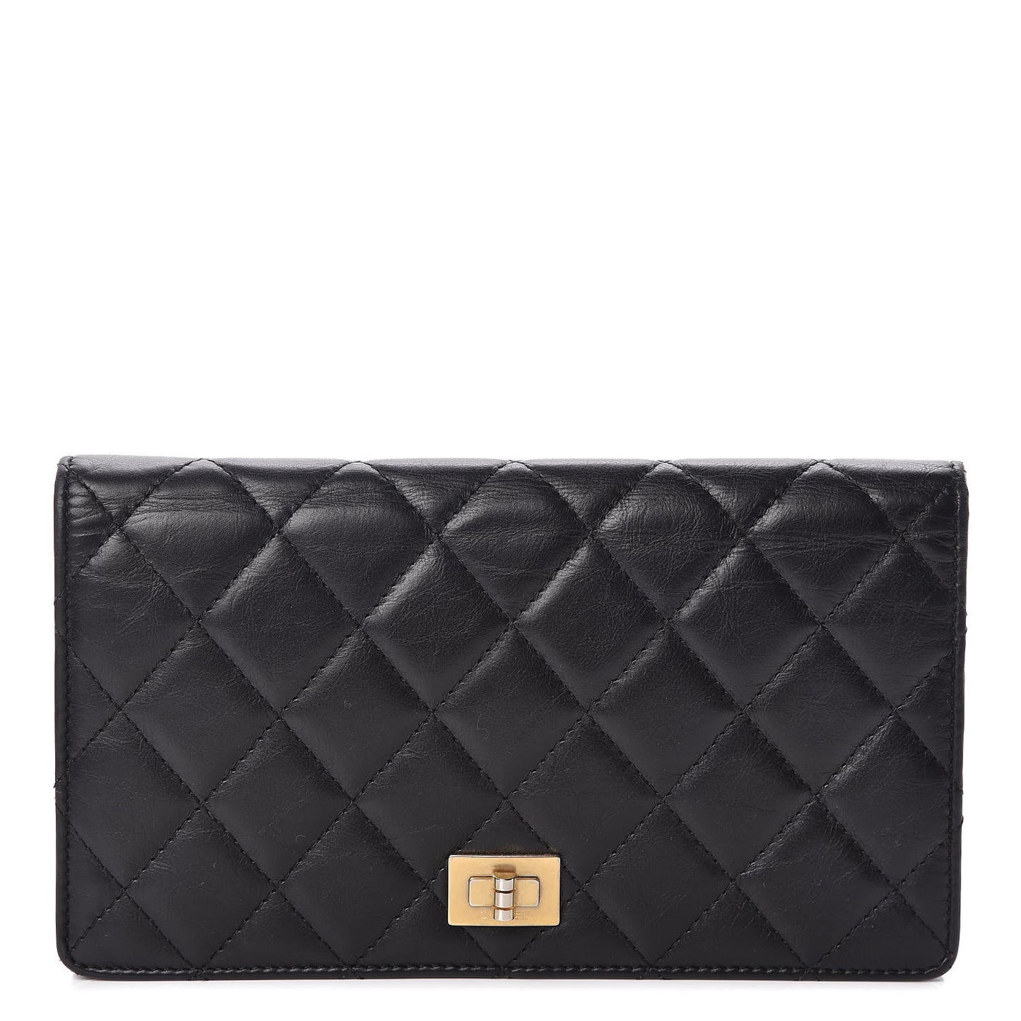 Aged Calfskin Quilted Reissue Yen Wallet Black