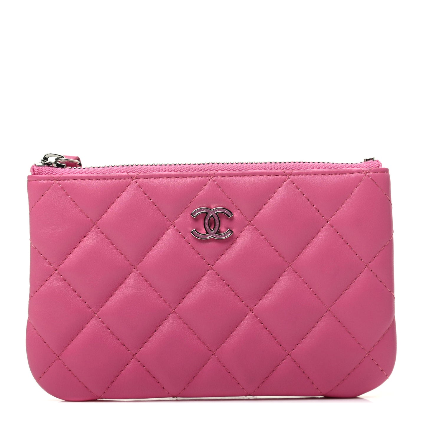 Lambskin Quilted Small Cosmetic Case Pink