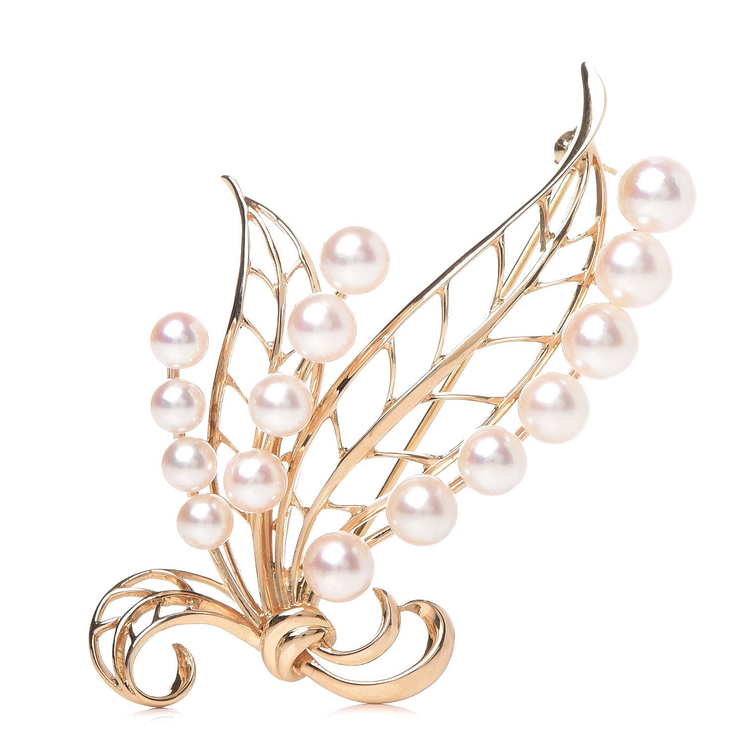 Mikimoto 14K Yellow Gold Akoya Pearl 4-6mm Pin Brooch 1 of 4