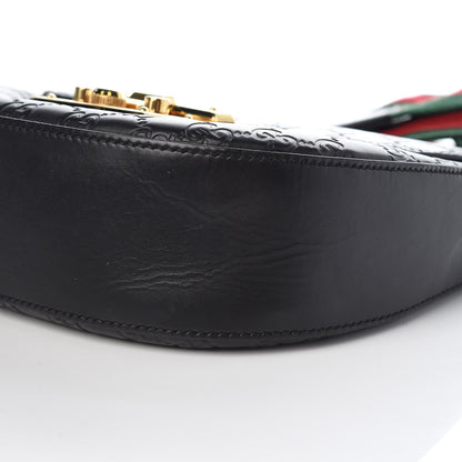 Gucci Guccissima Web Medium Padlock Messenger Shoulder Bag Black 9 of 12