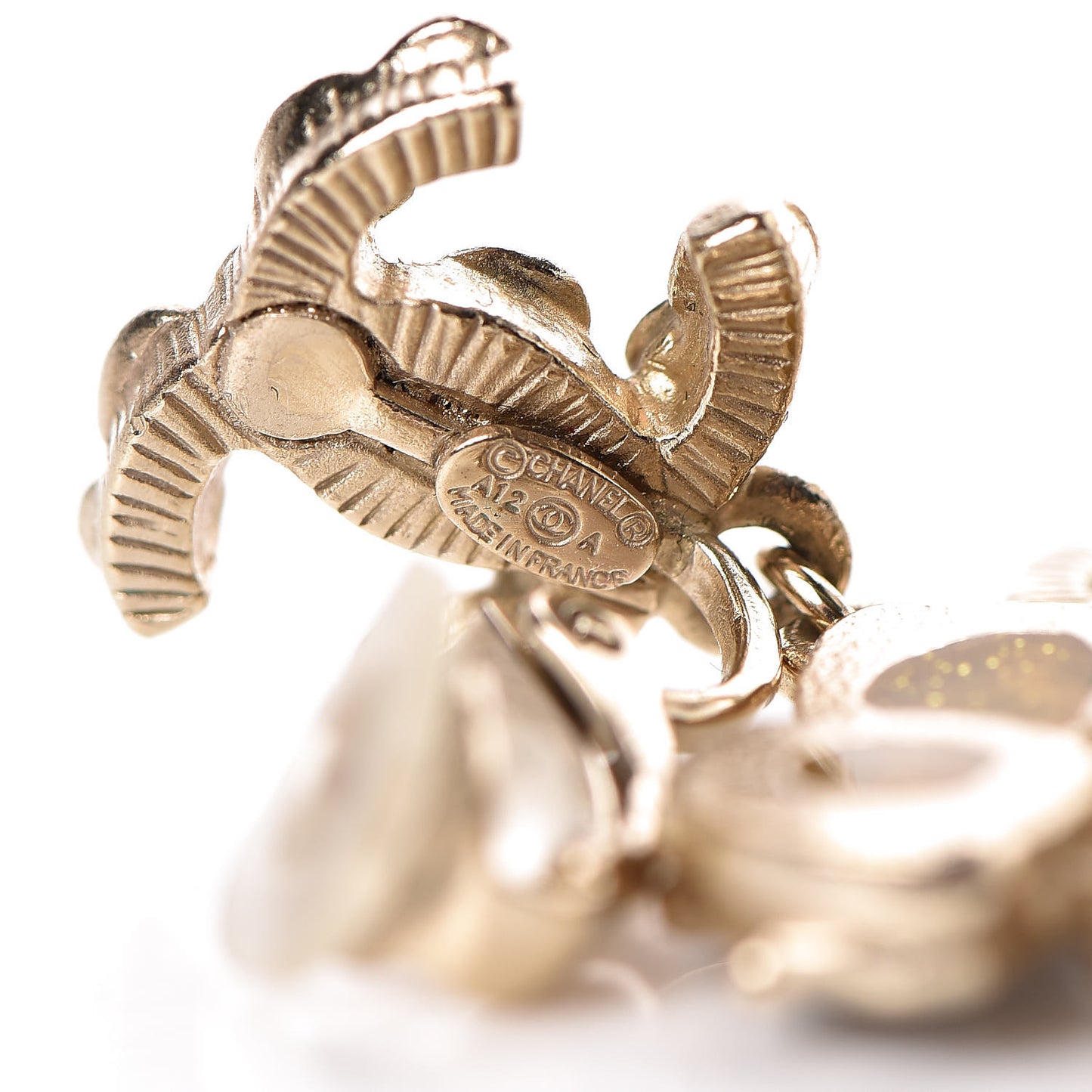 Resin CC Drop Clip On Earrings Grey Gold