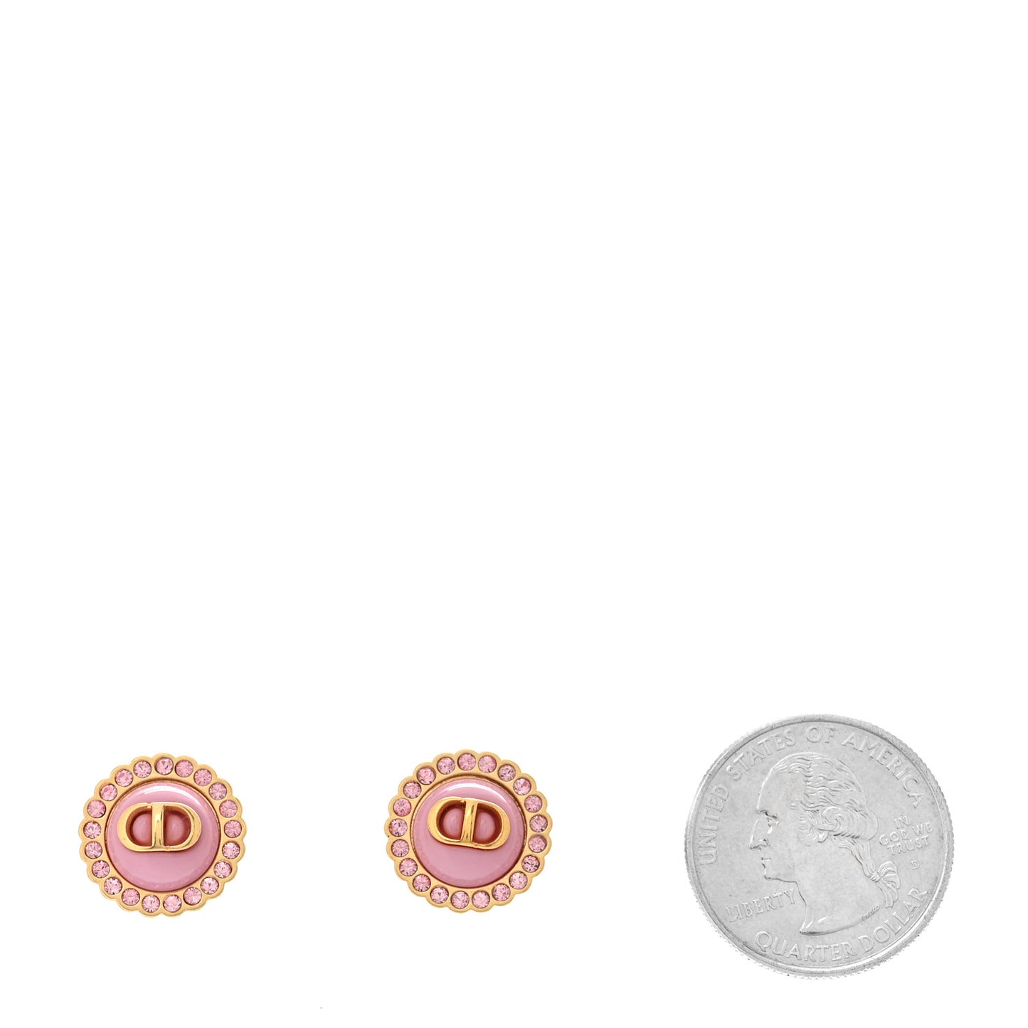 Metal Crystal Glass Petit CD Baroque Stud Earrings Gold Light Rose