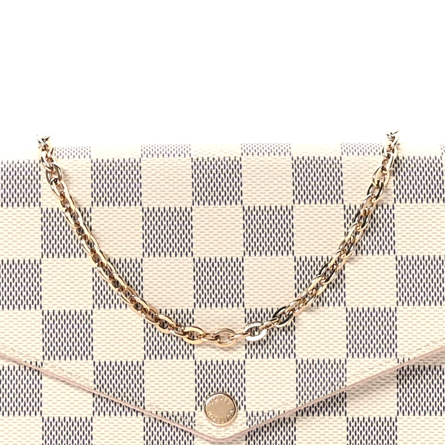 Damier Azur Pochette Felicie Chain Wallet Rose Ballerine