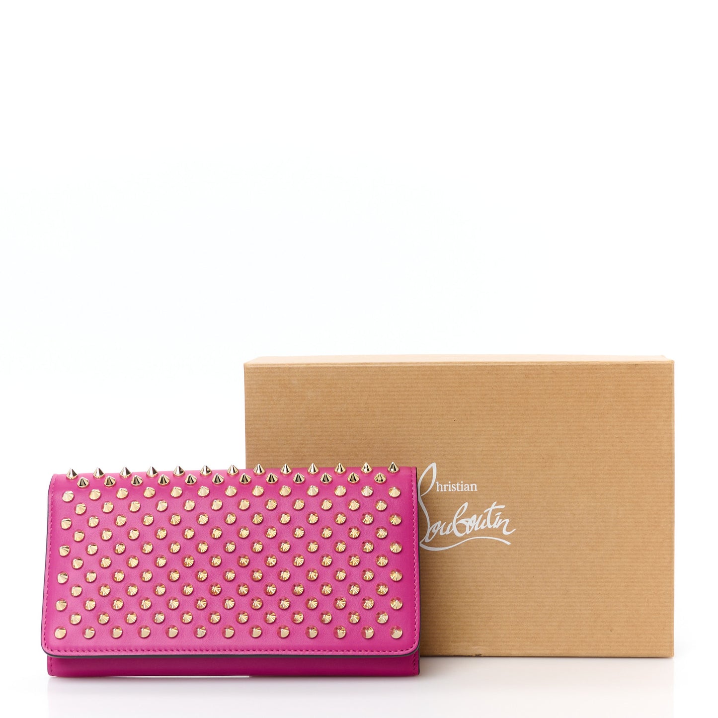 Calfskin Macaron Spiked Flap Wallet Indian Rose