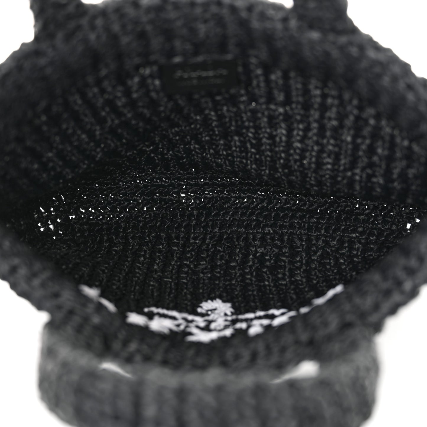 Yarn Raffia Effect Crochet Small Logo Tote Black