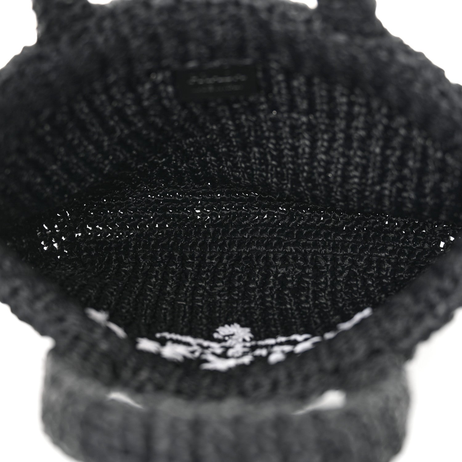 Prada Yarn Raffia Effect Crochet Small Logo Tote Black 5 of 10
