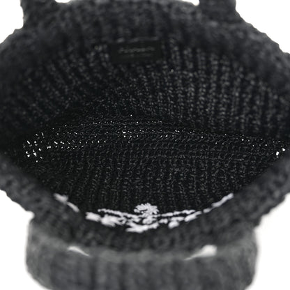 Prada Yarn Raffia Effect Crochet Small Logo Tote Black 5 of 10