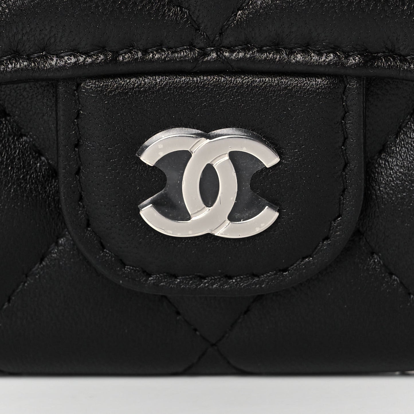 Lambskin Quilted Flap Card Holder Wallet Black