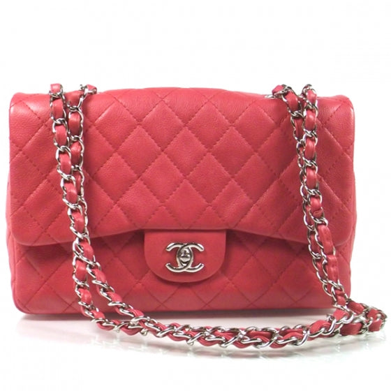 Caviar JUMBO Classic Flap Fuchsia Red