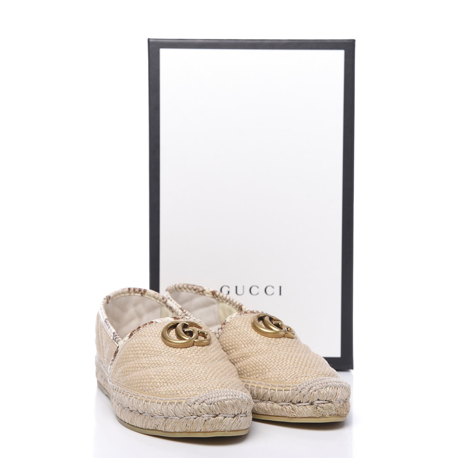 Gucci Straw Elaphe Matelasse GG Marmont Espadrilles 38 Natural Cream Brown 10 of 11