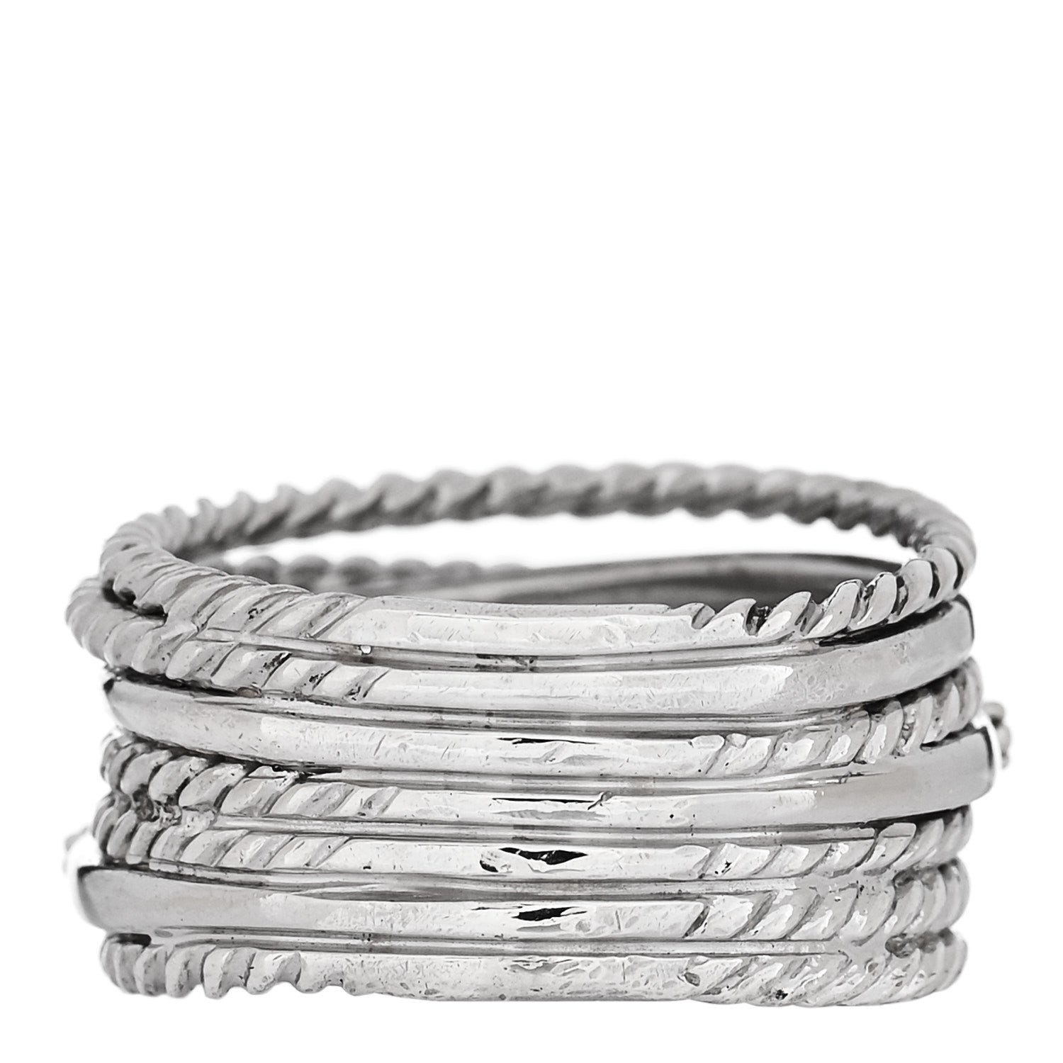 David Yurman Sterling Silver Diamond 12mm Wide Crossover Cable Ring 54 7 3 of 4