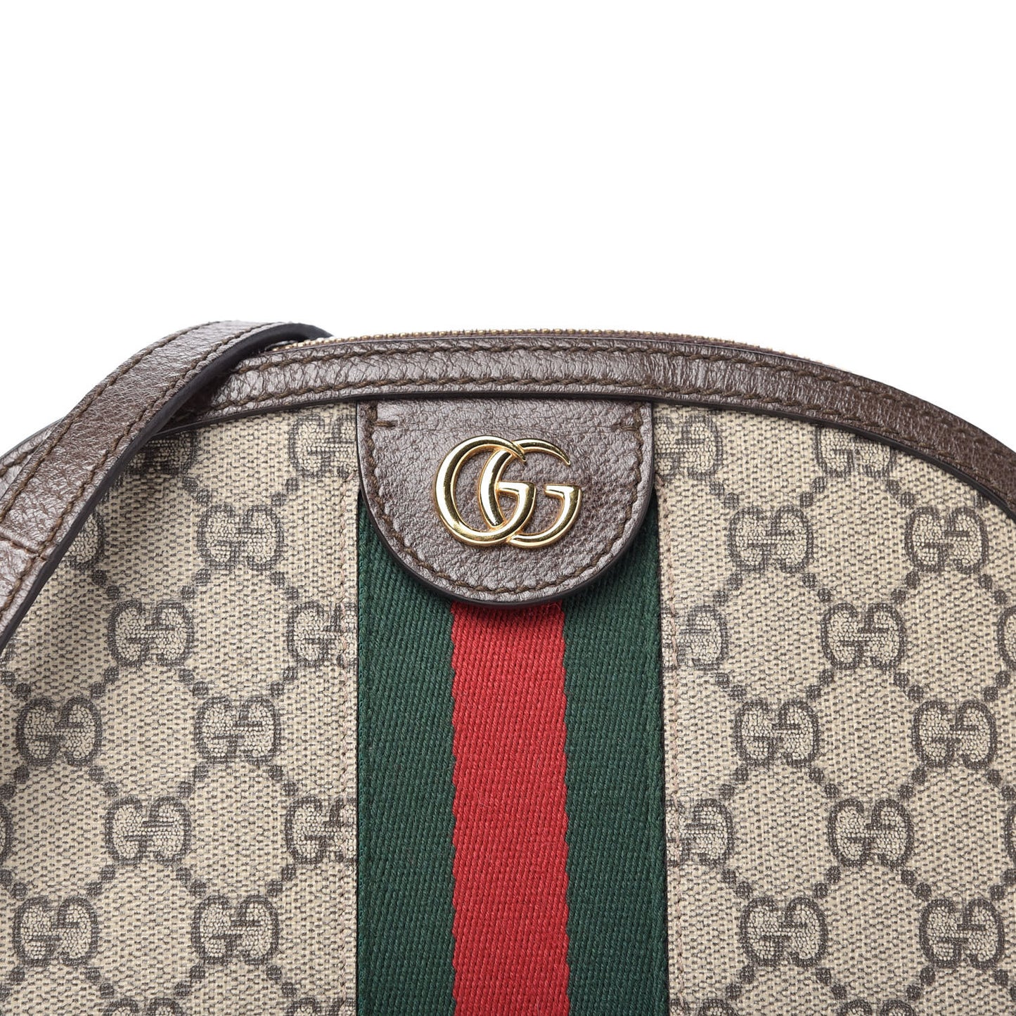 GG Supreme Monogram Textured Dollar Calfskin Web Small Ophidia Dome Shoulder Bag Beige Ebony New Acero