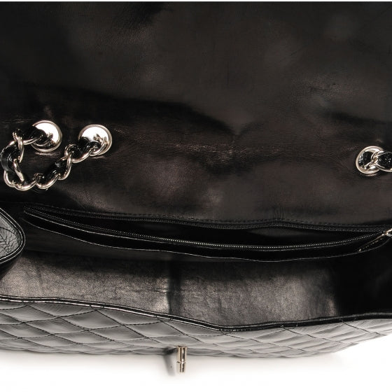 Distressed Patent Jumbo Single Flap Black