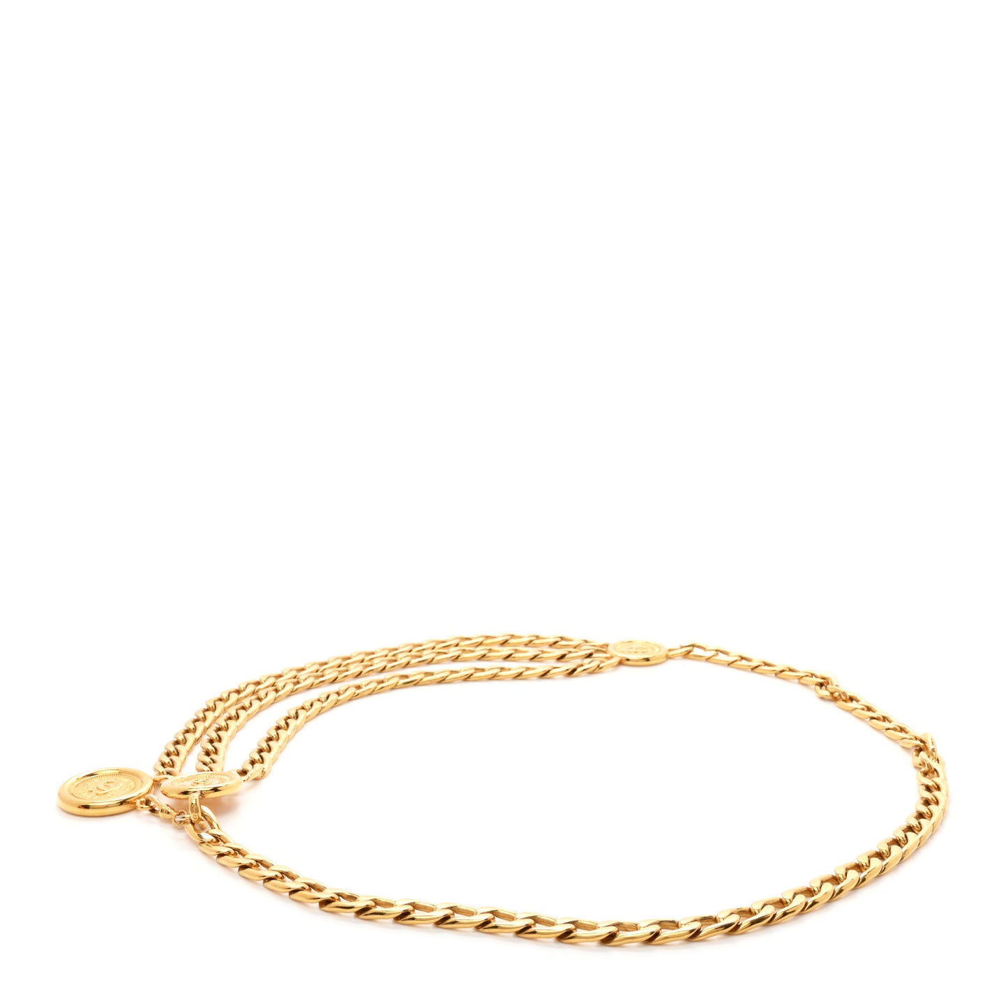 Metal Medallion CC Triple Chain Belt Gold