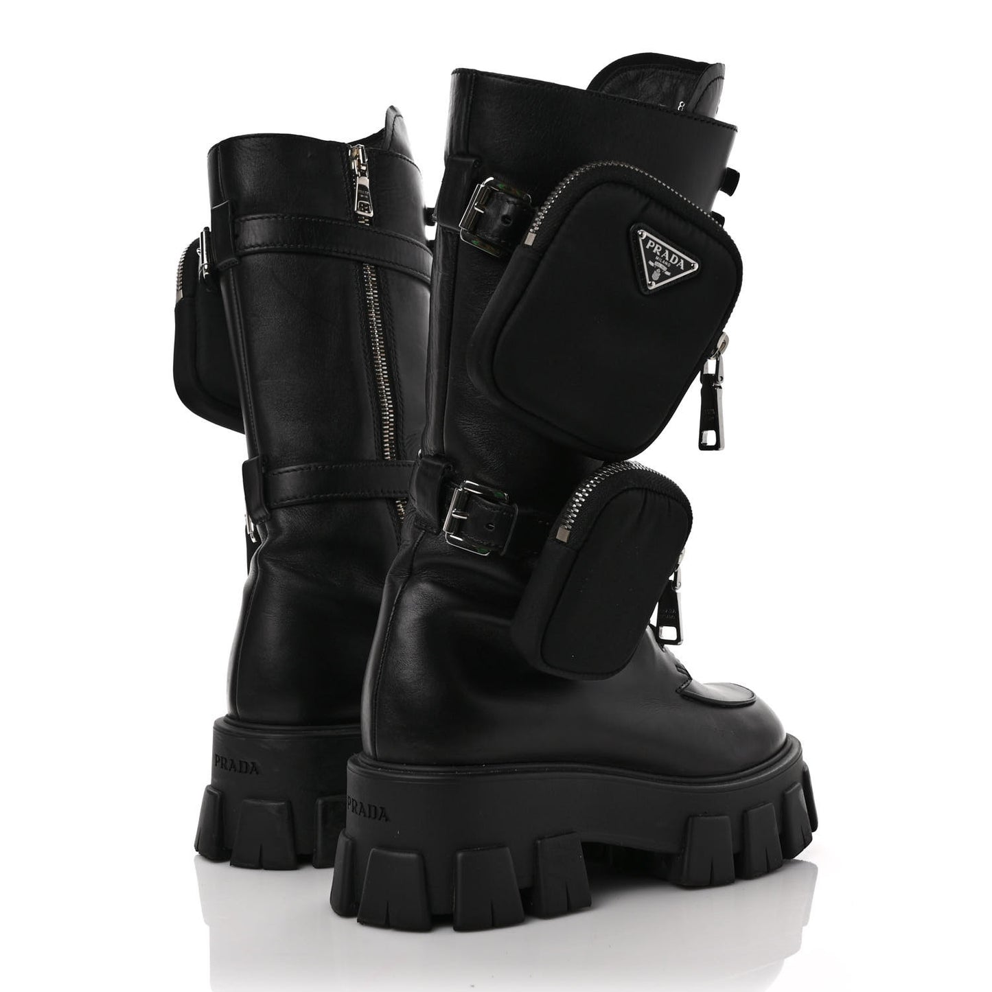 Vitello Lux Nylon Metal Triangle Logo Monolith Pouch Pocket 55mm Tall Combat Boots 37 Black