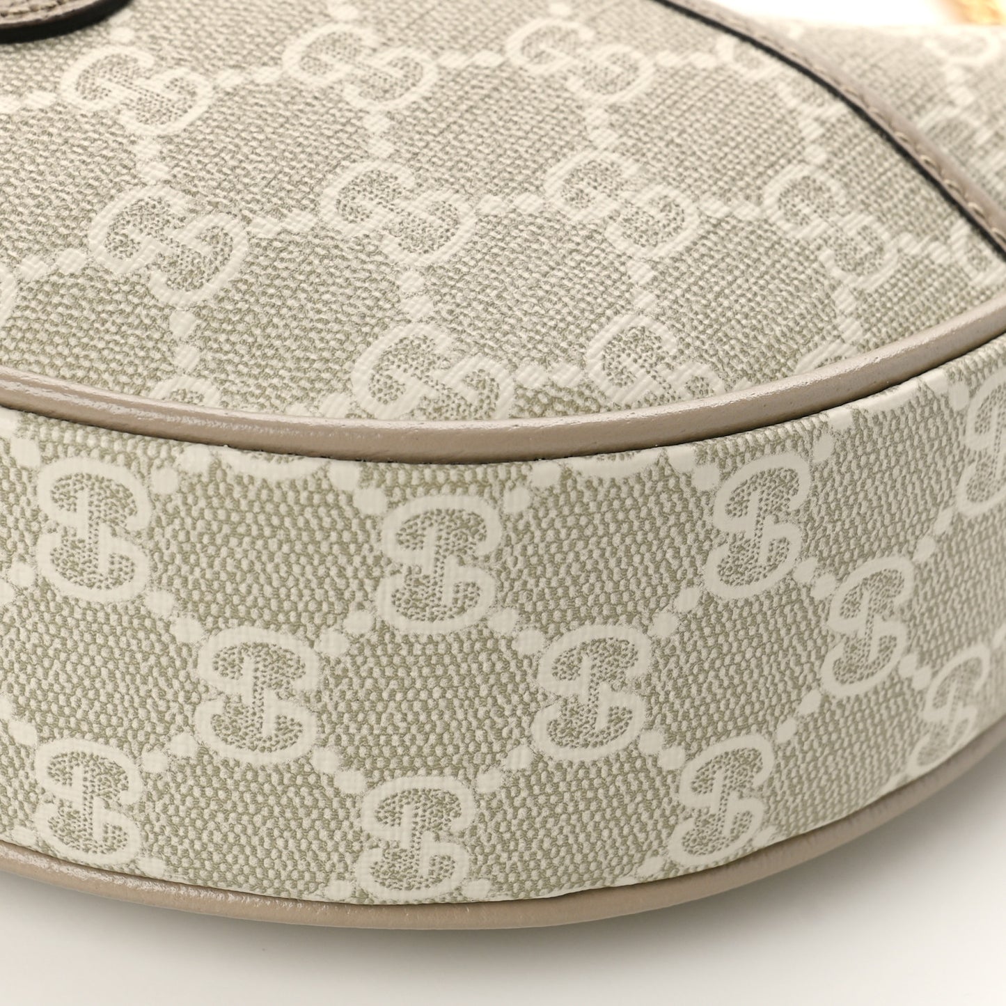 GG Supreme Monogram Textured Dollar Calfskin Mini Retro Interlocking G Half Moon Bag Beige Mystic White Oatmeal
