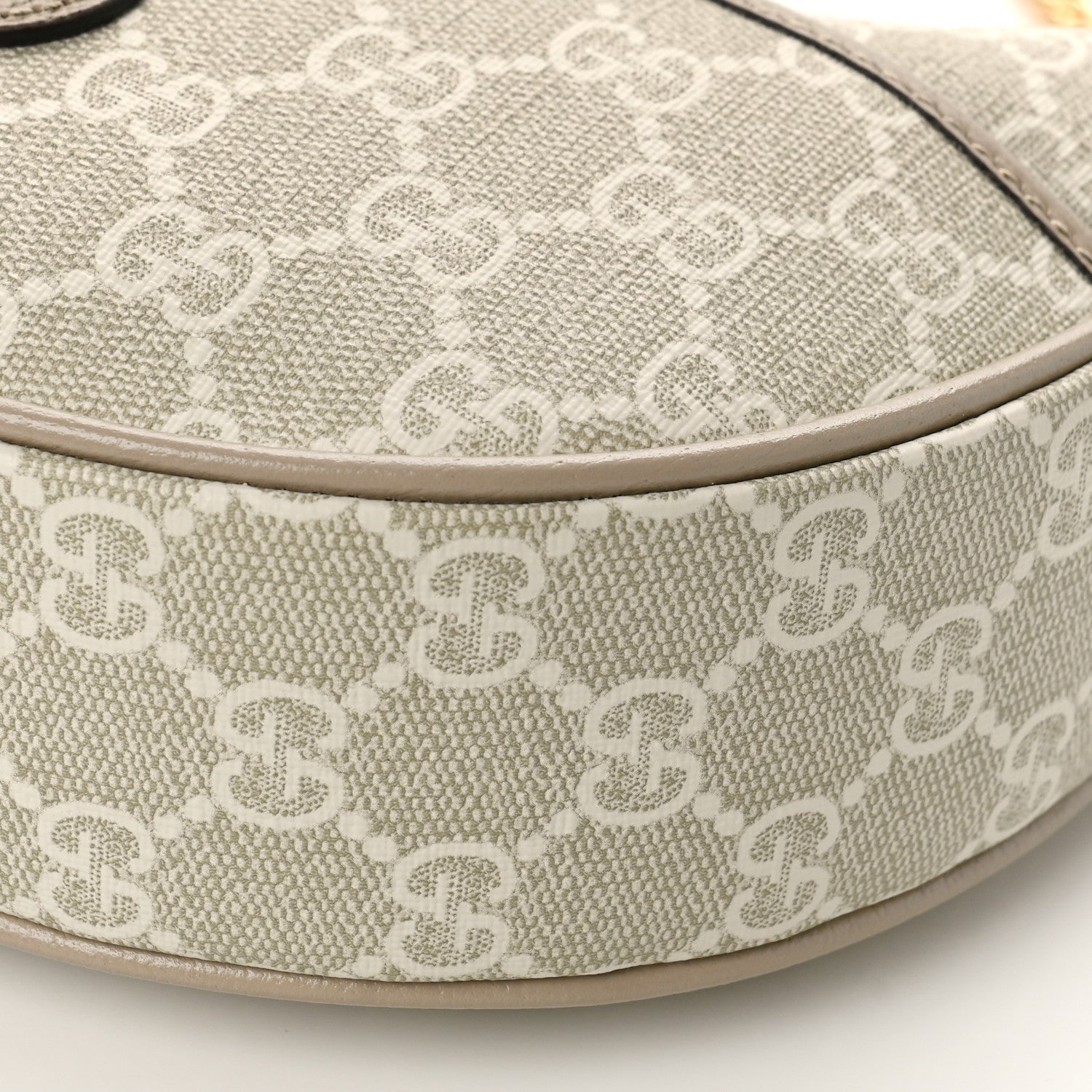 Gucci GG Supreme Monogram Textured Dollar Calfskin Mini Retro Interlocking G Half Moon Bag Beige Mystic White Oatmeal 8 of 8