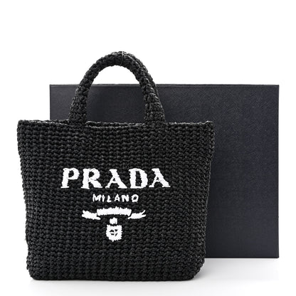 Prada Yarn Raffia Effect Crochet Small Logo Tote Black 10 of 10