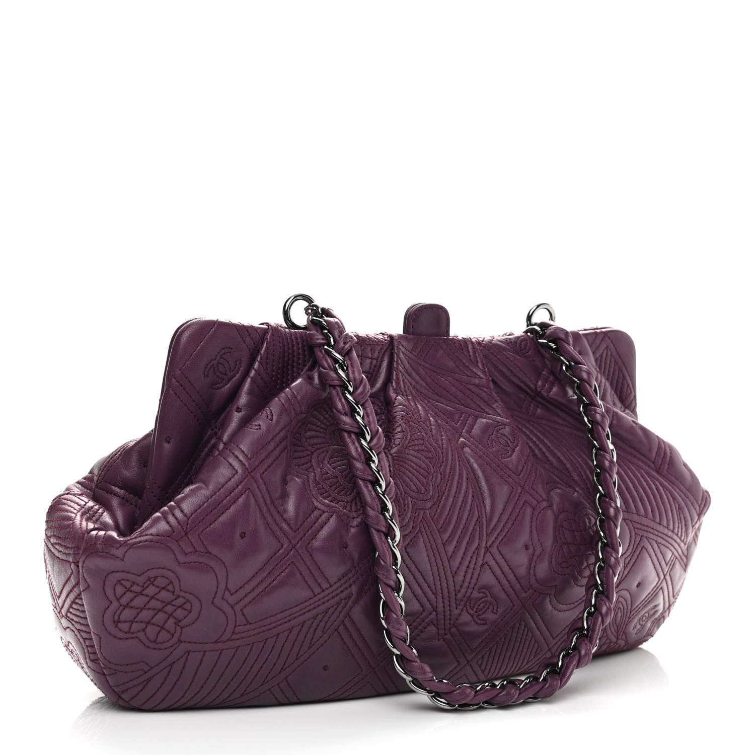 Chanel Lambskin Embroidered Frame Bag Purple 3 of 10
