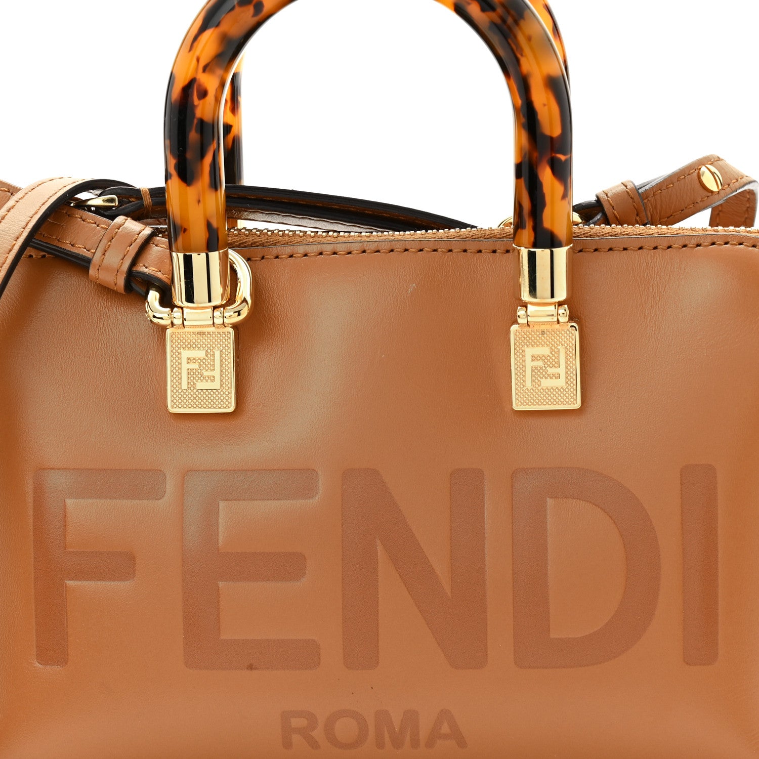 Fendi Vitello King Plexiglass Logo Embossed Mini By The Way Top Handle Boston Bag Caramello 8 of 10