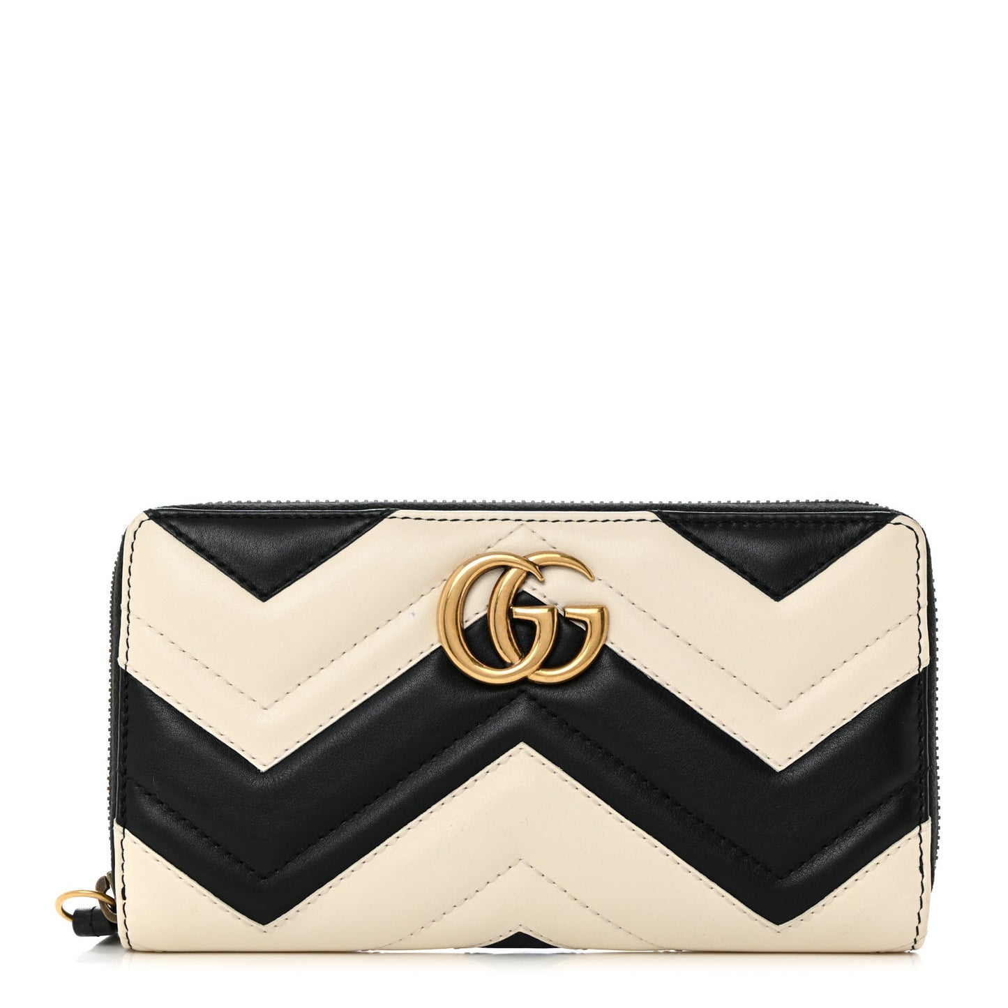 Calfskin Matelasse GG Marmont Zip Around Wallet Black White