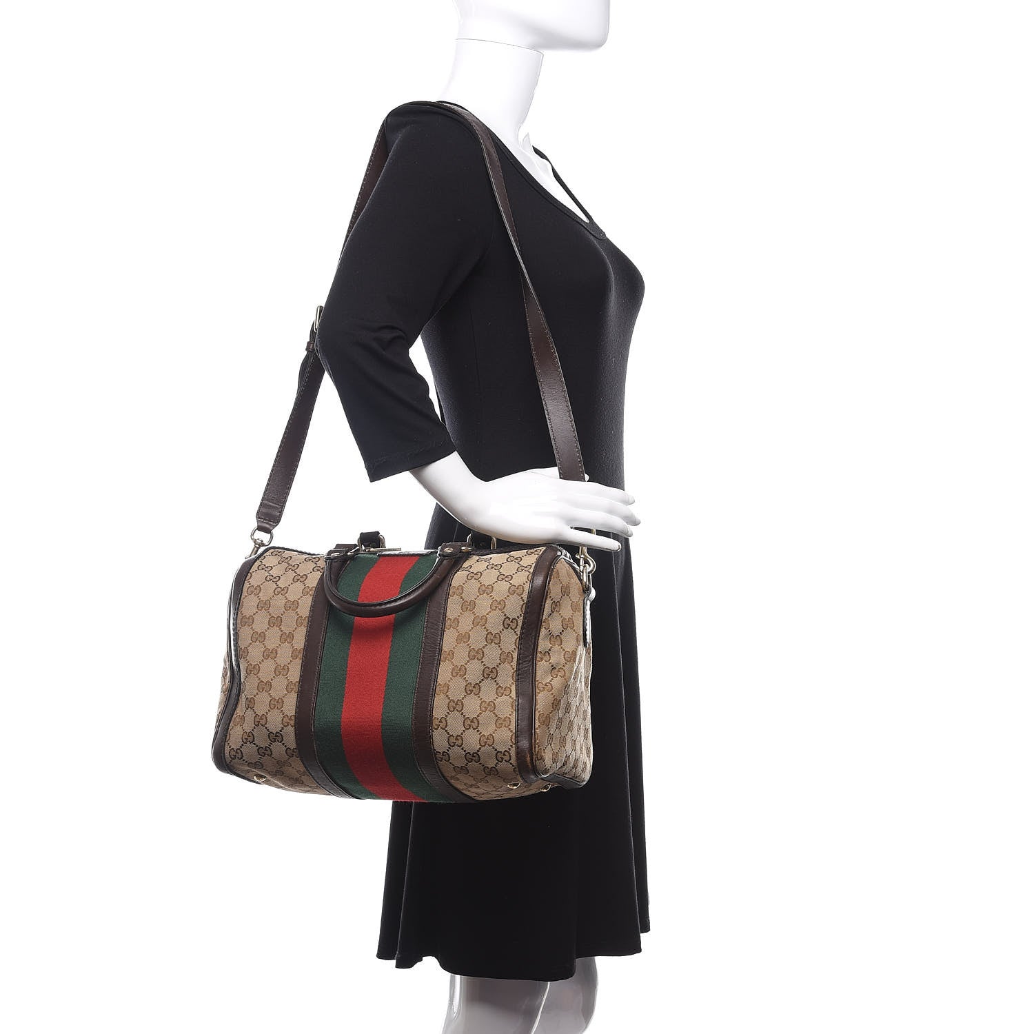 Gucci Monogram Vintage Web Medium Boston Dark Brown 2 of 15