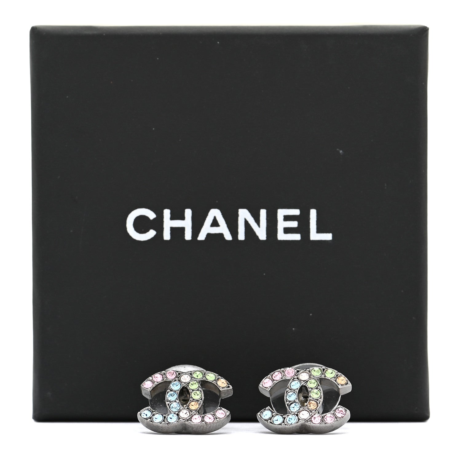 Chanel Ruthenium Crystal CC Earrings Multicolor 6 of 6