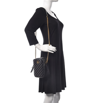 Gucci Azalea Calfskin Matelasse Diagonal Tall GG Marmont Crossbody Bag Black 2 of 12