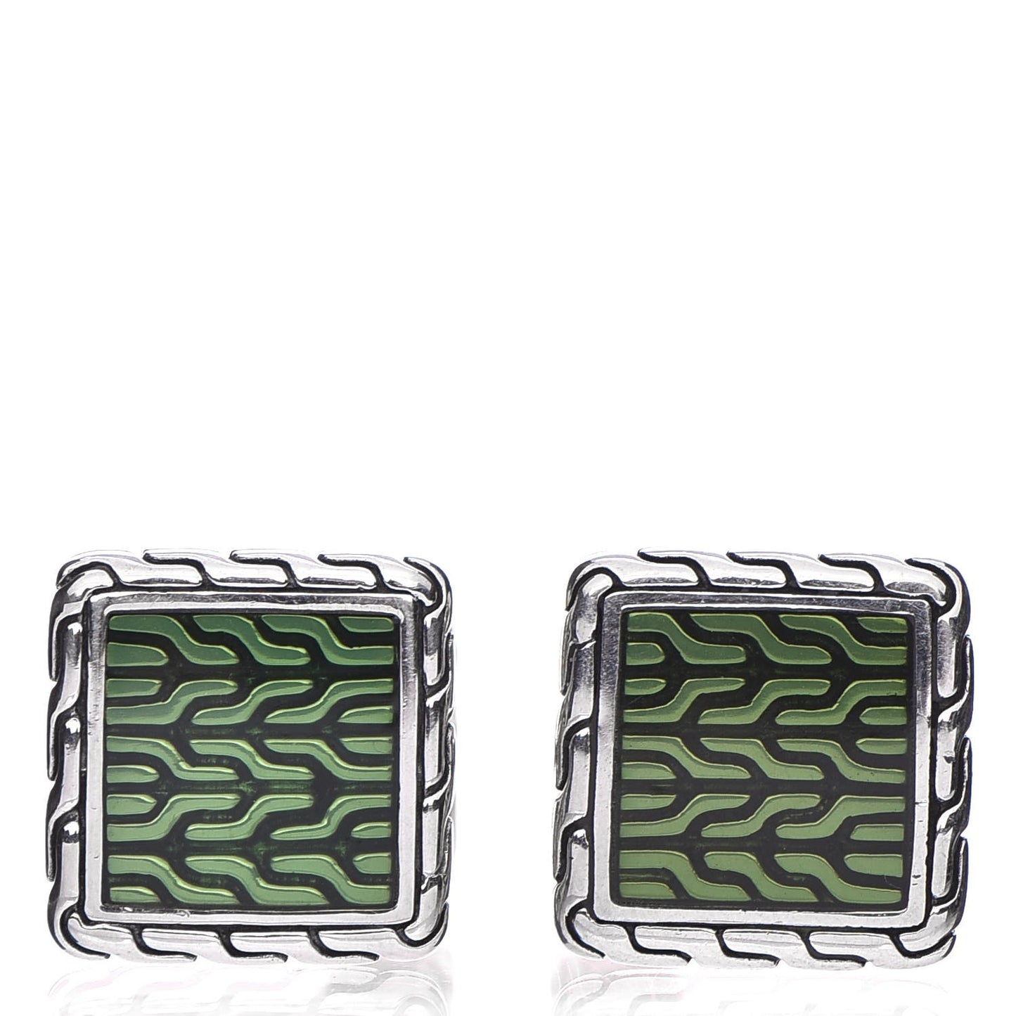 Sterling Silver Classic Chain Cufflinks Green