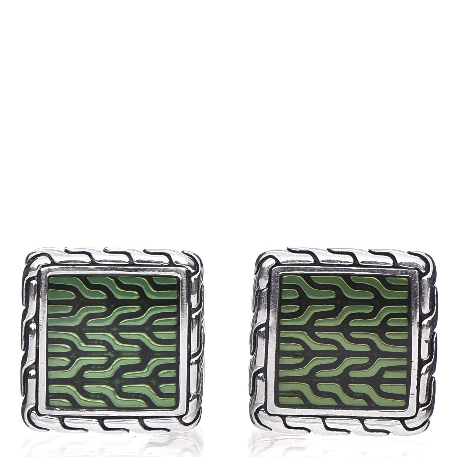 John Hardy Sterling Silver Classic Chain Cufflinks Green 1 of 5