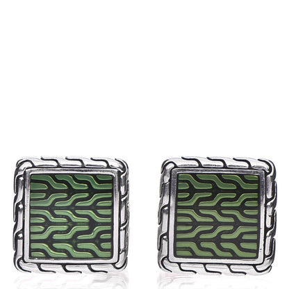 John Hardy Sterling Silver Classic Chain Cufflinks Green 1 of 5