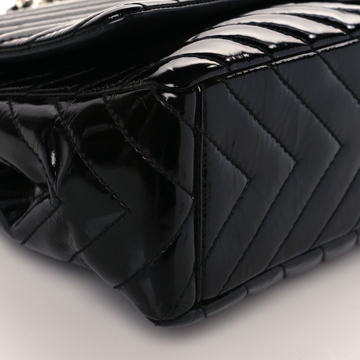 Patent Chevron Quilted Maxi Single Flap Black