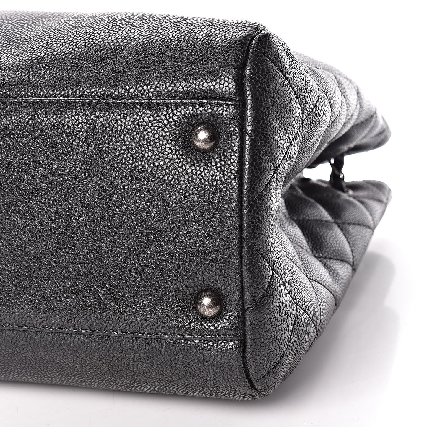 Metallic Grained Calfskin Woven Chain Large Shopping Bag Black