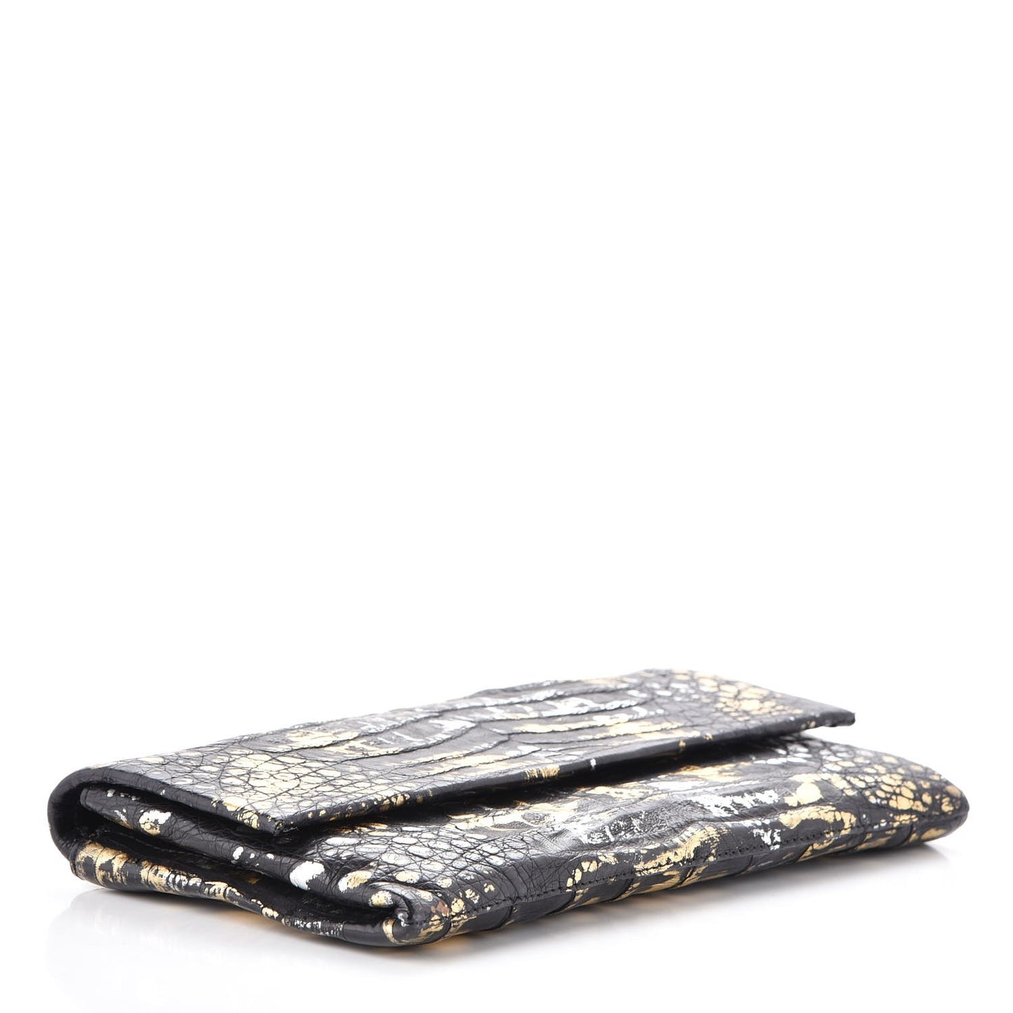 Metallic Crocodile Clutch Black Gold