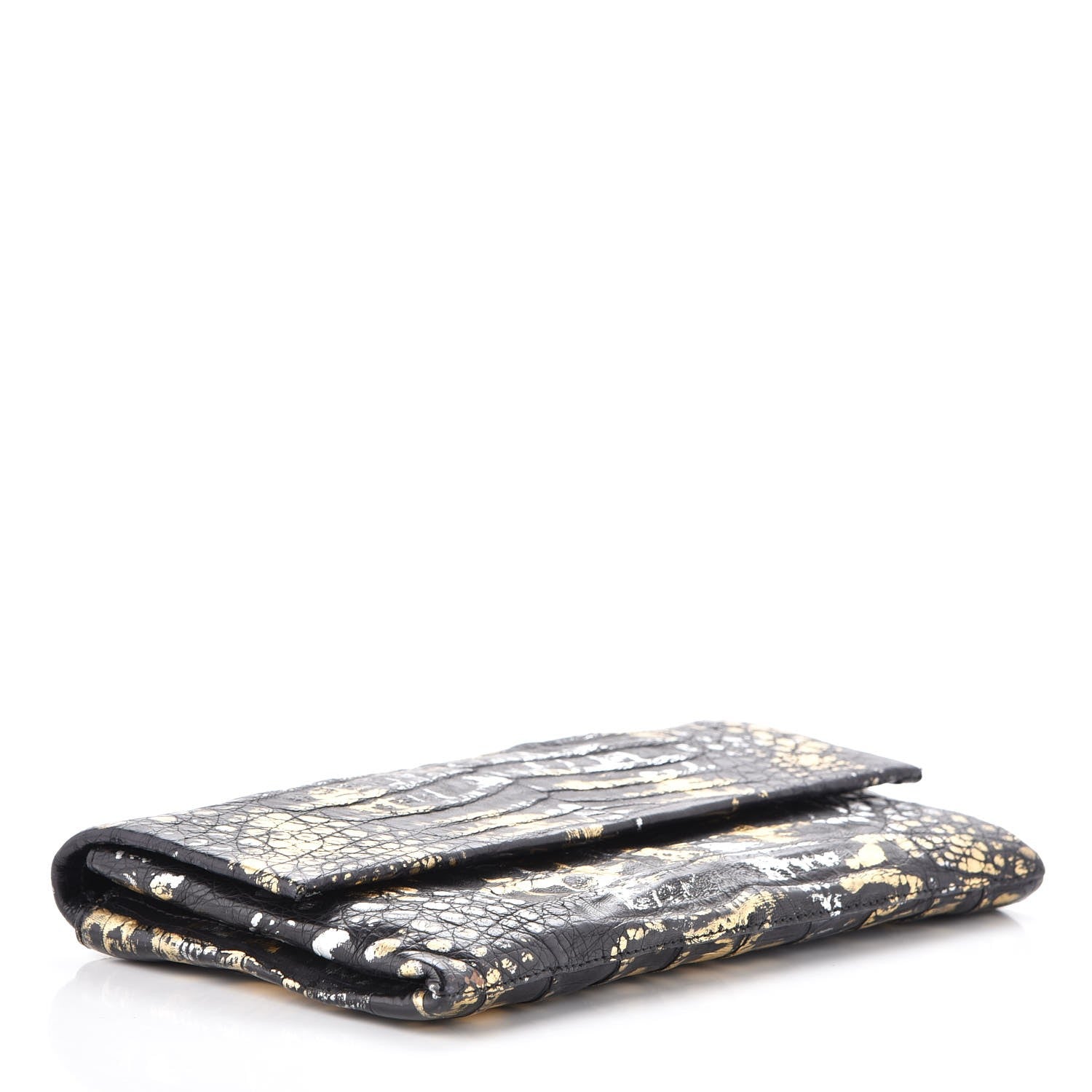 Nancy Gonzalez Metallic Crocodile Clutch Black Gold 4 of 7