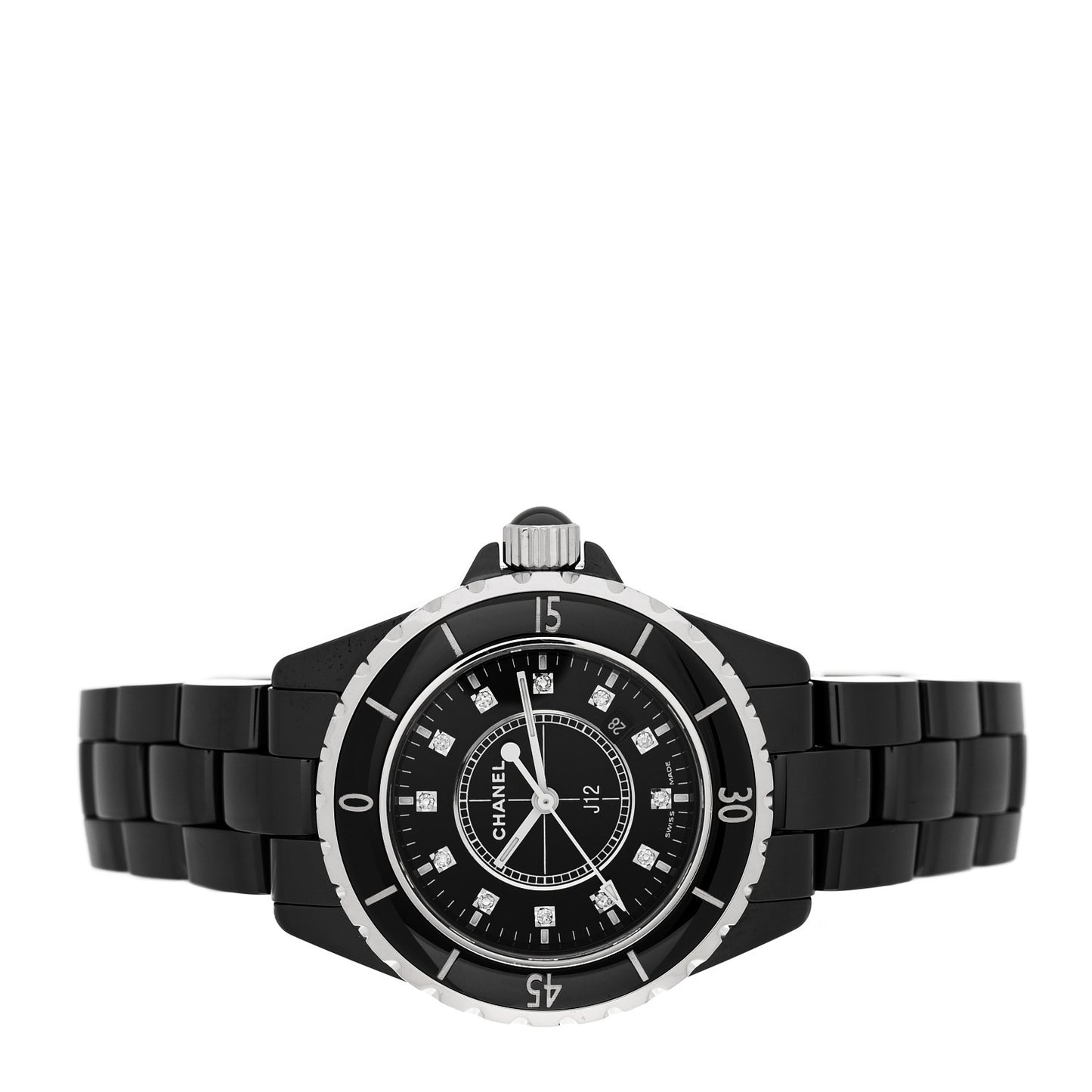 Stainless Steel Ceramic Diamond 33mm J12 Quartz Watch Black