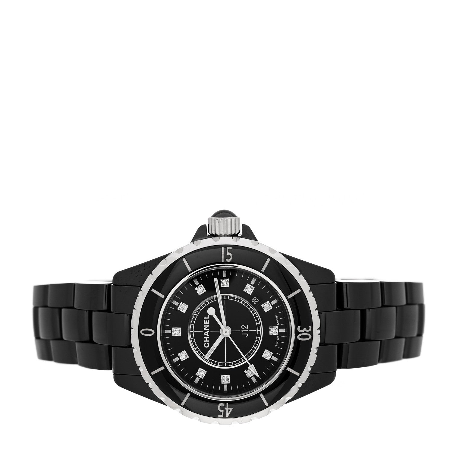 Chanel Stainless Steel Ceramic Diamond 33mm J12 Quartz Watch Black 2 of 4