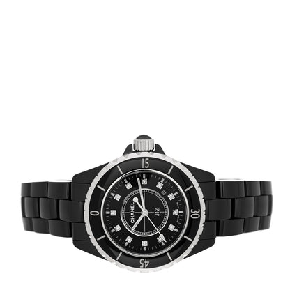 Chanel Stainless Steel Ceramic Diamond 33mm J12 Quartz Watch Black 2 of 4