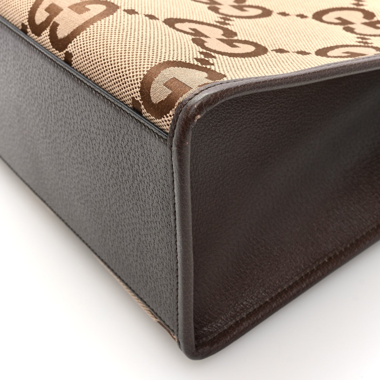 Monogram Jumbo GG Textured Dollar Calfskin Web Tote Bag Camel Ebony New Acero