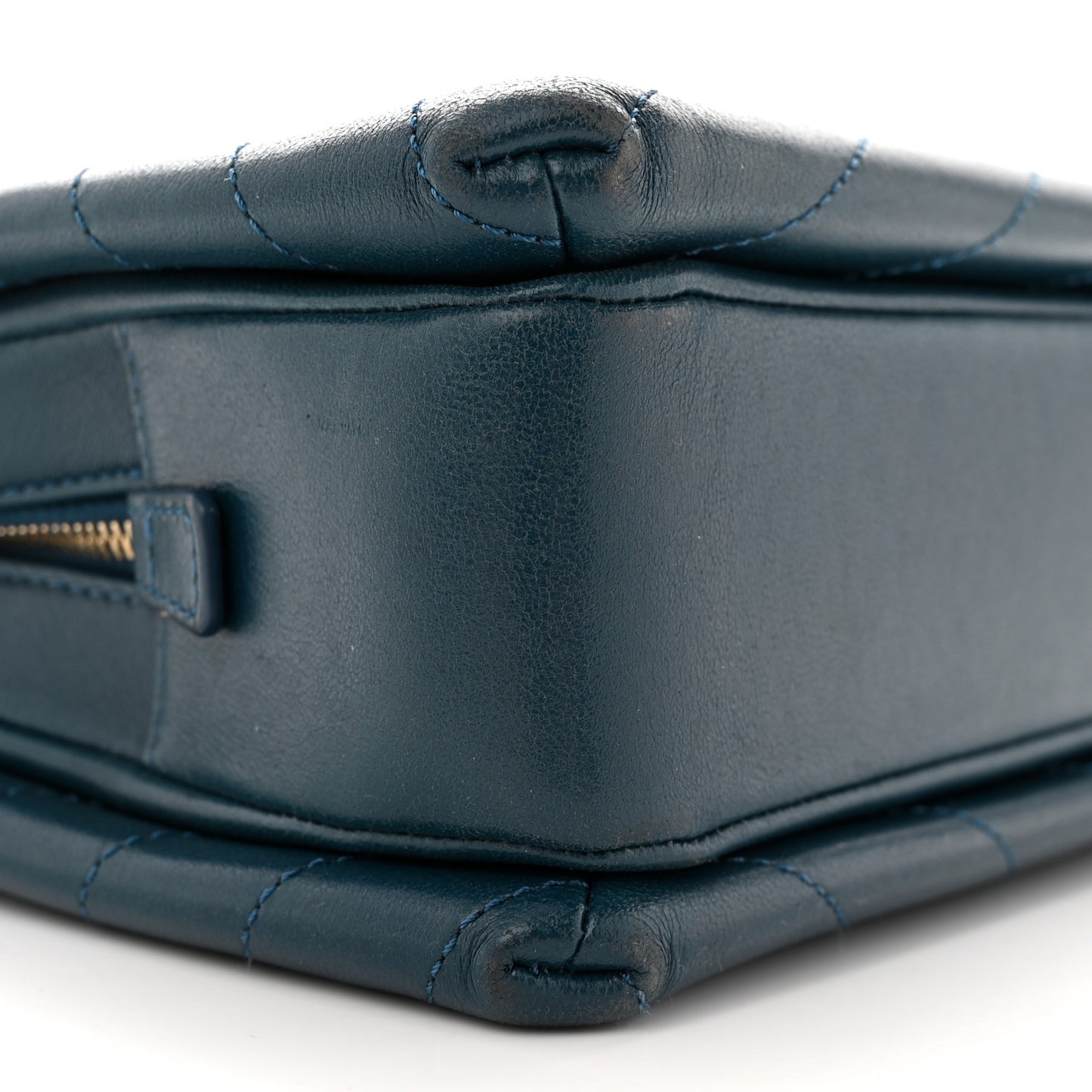 Lambskin Chevron Stitched Large Envelope Flap Blue