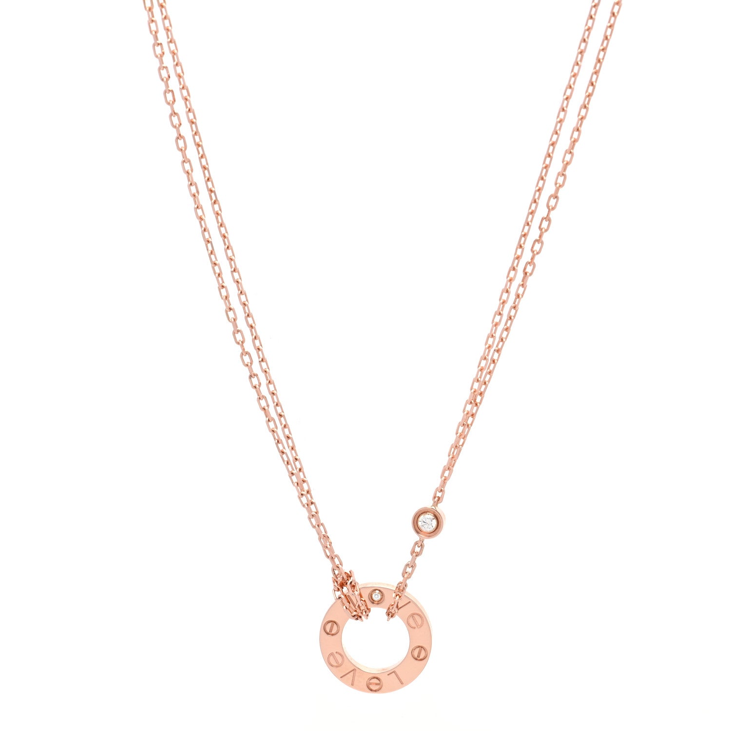Cartier 18K Pink Gold 2 Diamond LOVE Necklace 1 of 6