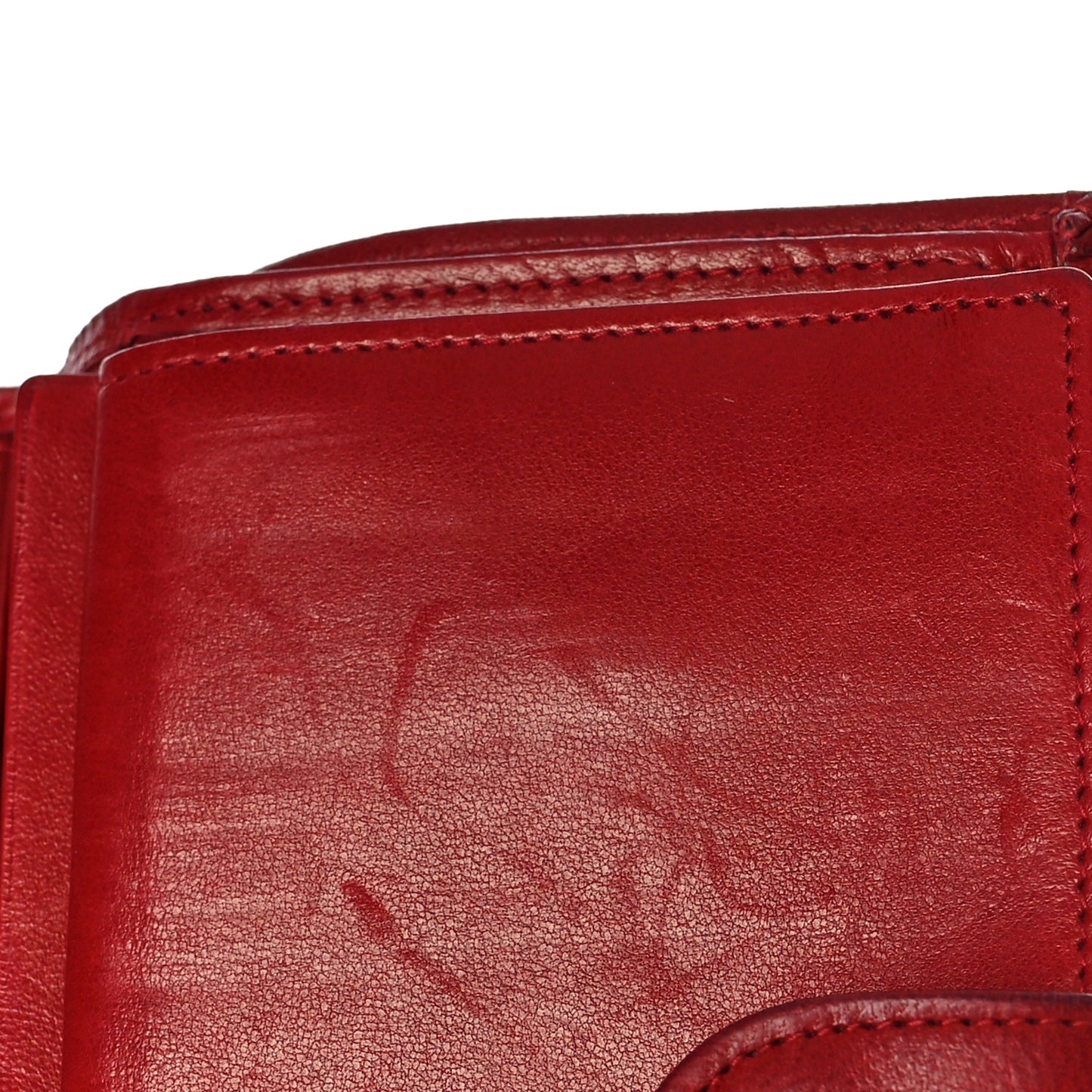 Calfskin Diamond Stitched French Wallet Red