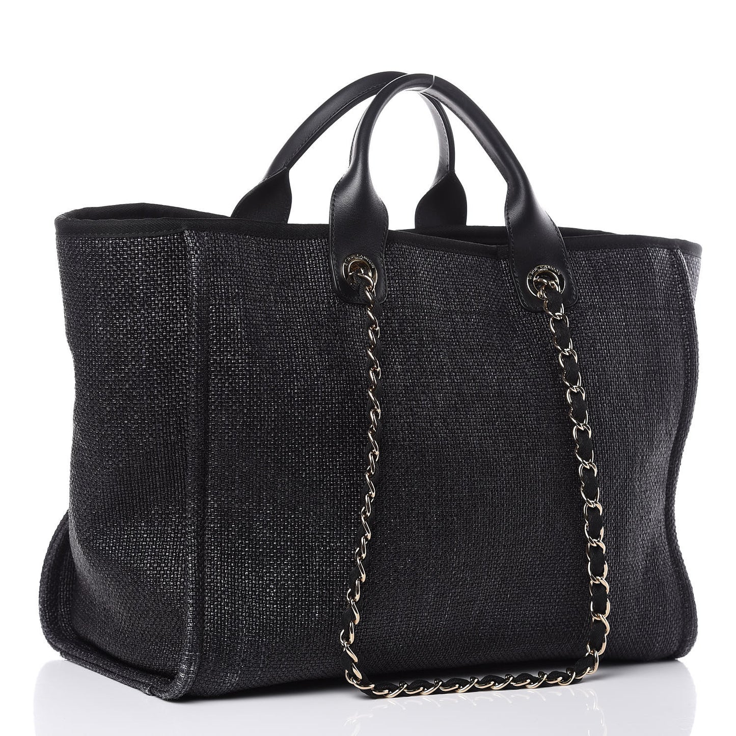 Woven Straw Raffia Large Deauville Tote Black