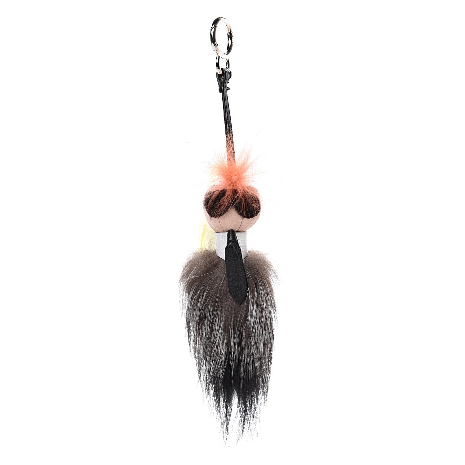 Fendi Fox Mink Goat Fur Mini Karlito Bag Charm White Black Flamingo 1 of 6