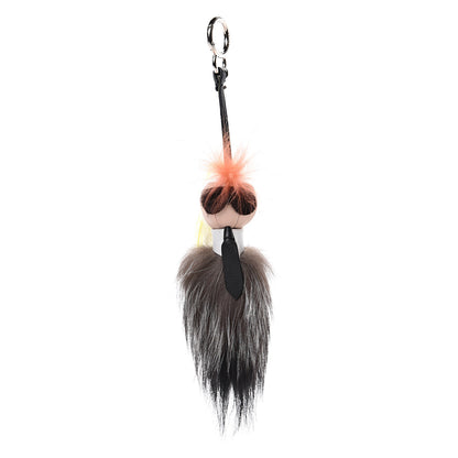 Fendi Fox Mink Goat Fur Mini Karlito Bag Charm White Black Flamingo 1 of 6