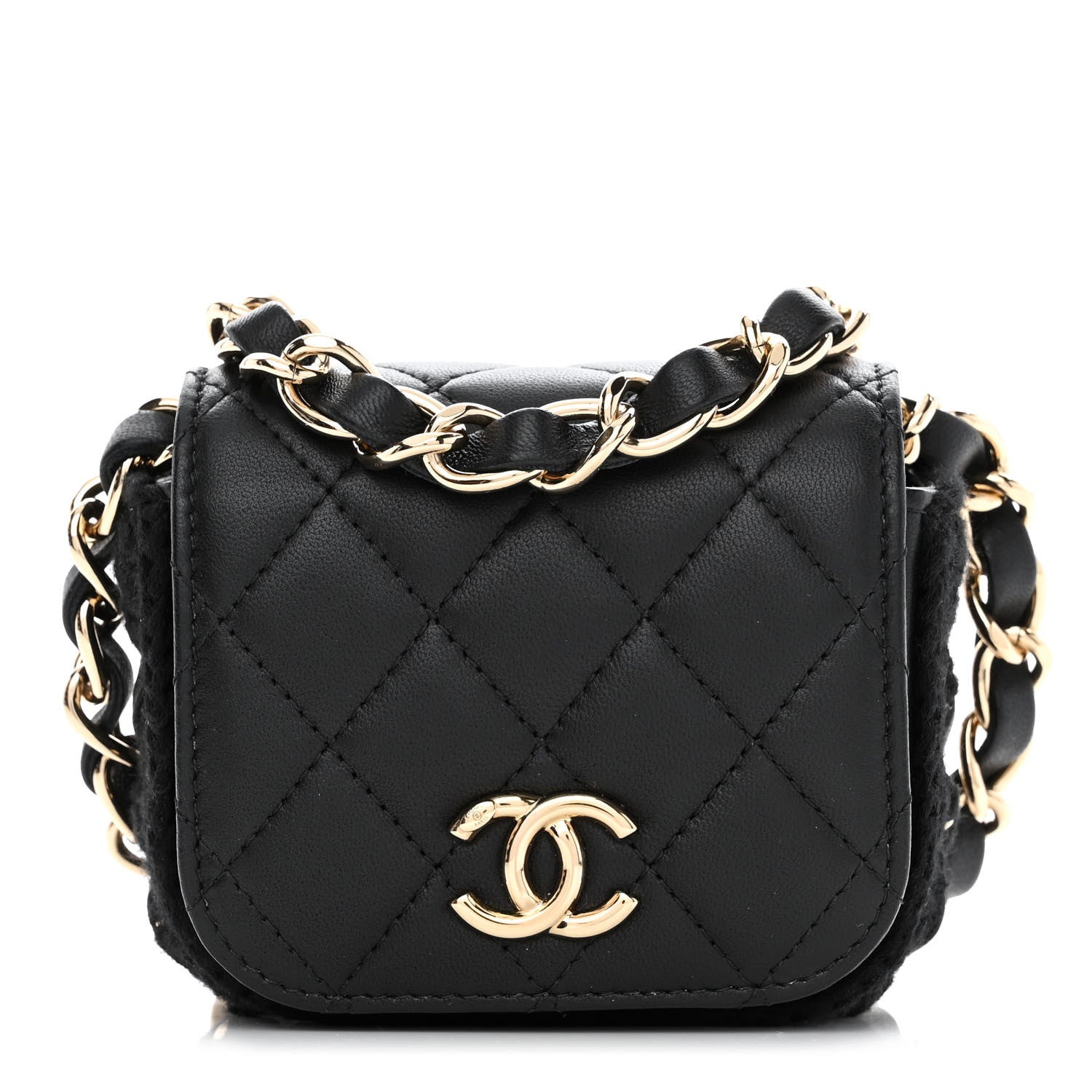 Chanel Calfskin Crochet Embroidered Quilted Mini Clutch with Chain Black 1 of 11