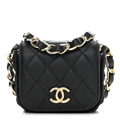 Chanel Calfskin Crochet Embroidered Quilted Mini Clutch with Chain Black 1 of 11