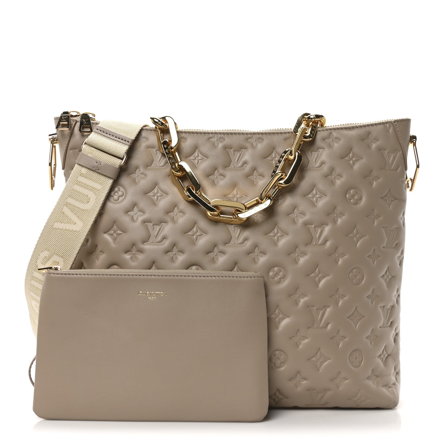 Louis Vuitton Lambskin Embossed Monogram Coussin Hobo MM Galet 2 of 9