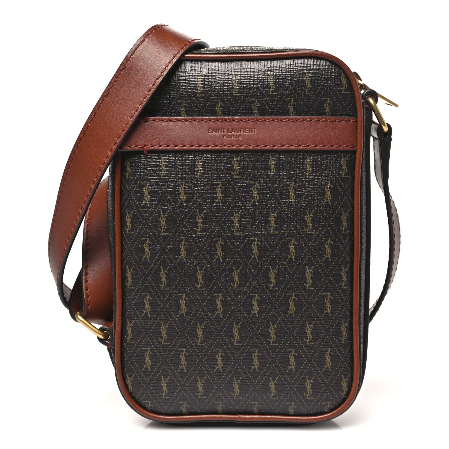 Saint Laurent Canvas Smooth Calfskin Le Monogramme Crossbody Pouch Chestnut 1 of 10